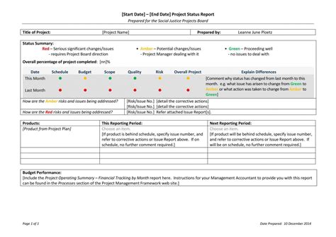 Project Status Update Template Excel