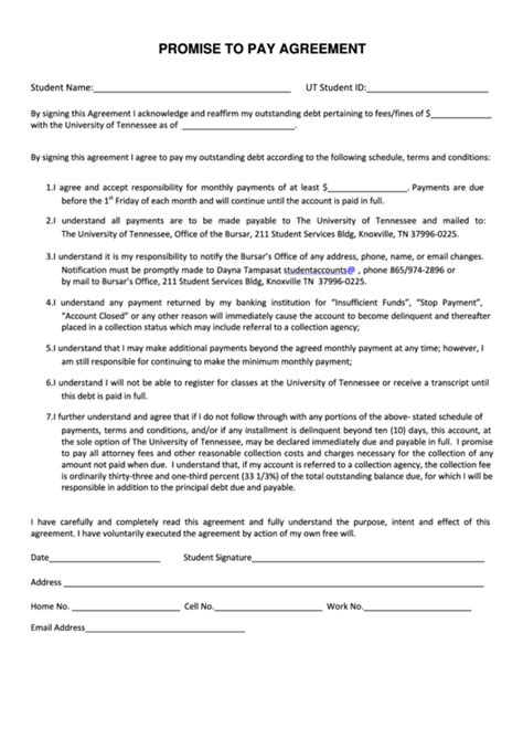 Promise To Pay Contract Template