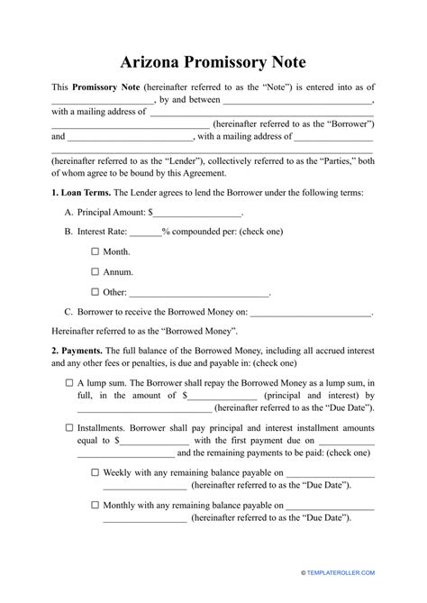 Promissory Note Template Arizona