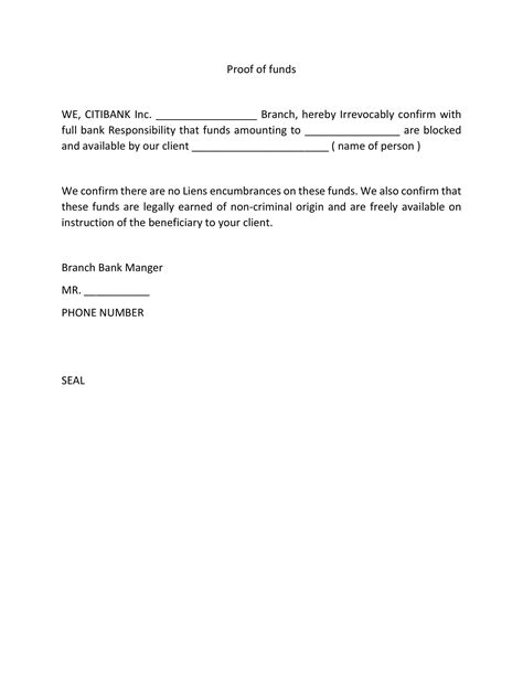 Proof Of Funds Template