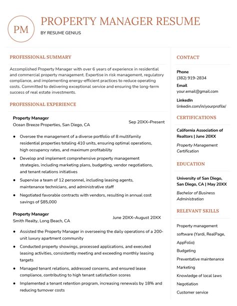 Property Manager Resume Template