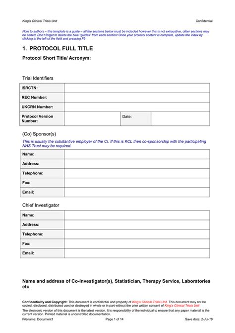 Protocol Template For Clinical Trial