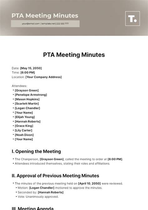 Pta Minutes Template