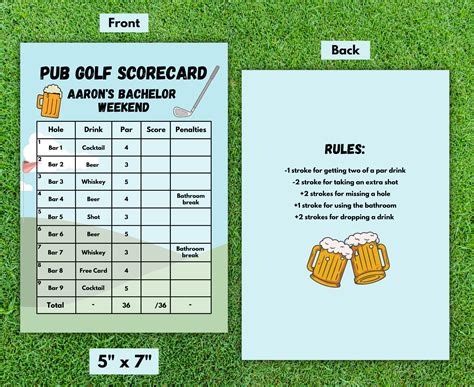 Pub Golf Scorecard Template