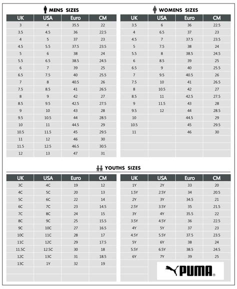 Puma Kids Shoe Size Chart