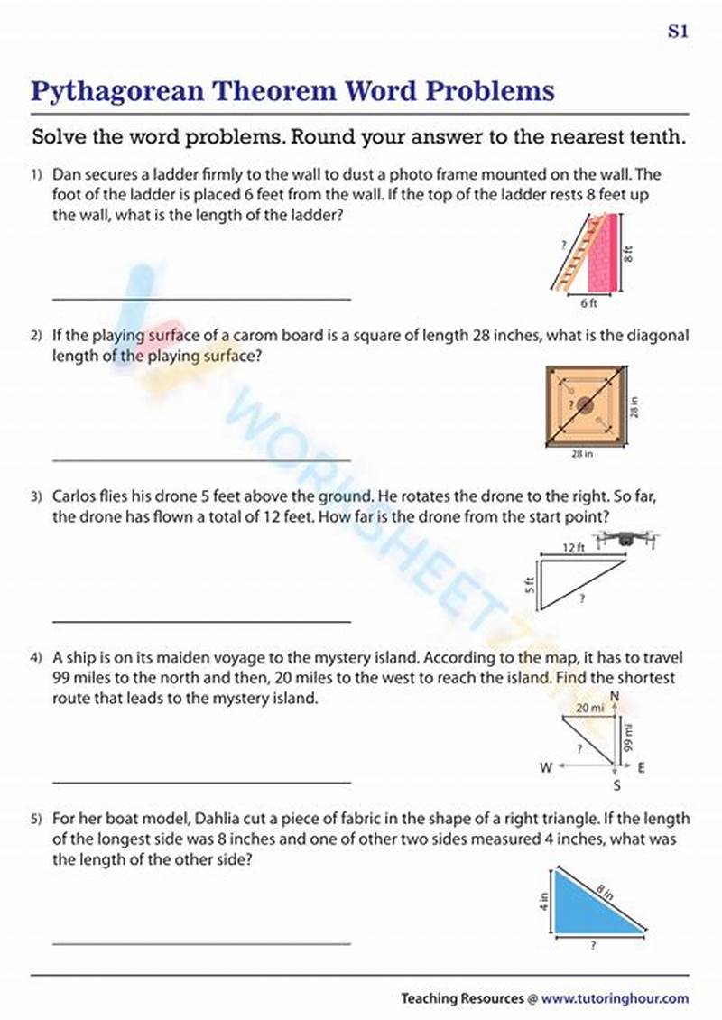 Pythagorean Theorem Word Problems Coloring Worksheet Answers
