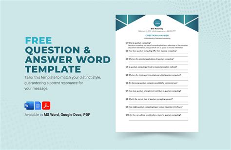 Question Answer Template Word