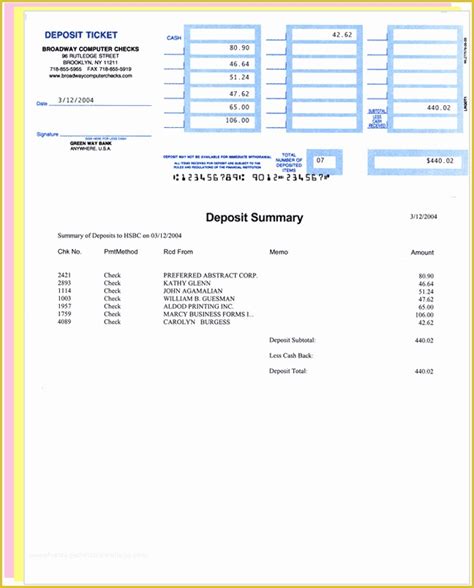 Quickbooks Deposit Slip Template