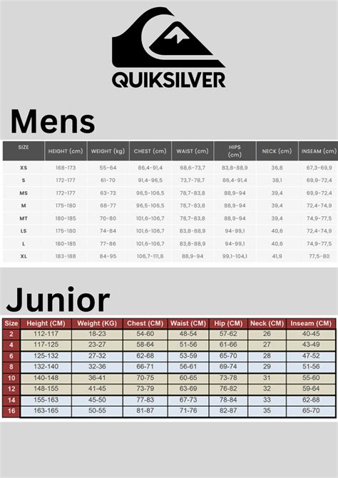 Quiksilver Shorts Size Chart