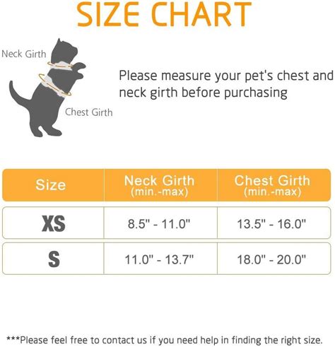 Rabbitgoo Cat Harness Size Chart