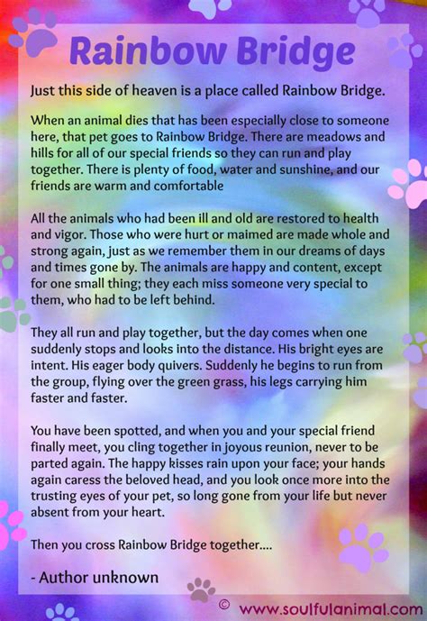 Rainbow Bridge Pet Poem Printable
