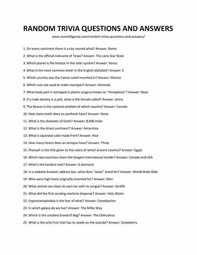Random Trivia Questions And Answers Printable
