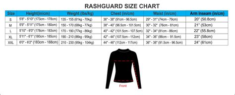 Rash Guard Size Chart