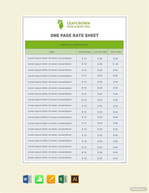 Rate Sheet Templates