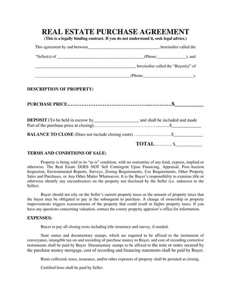 Real Estate Purchase Agreement Template