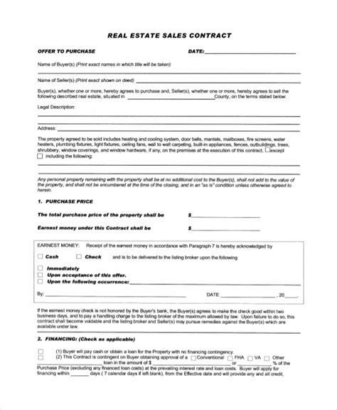 Real Estate Sale Contract Template