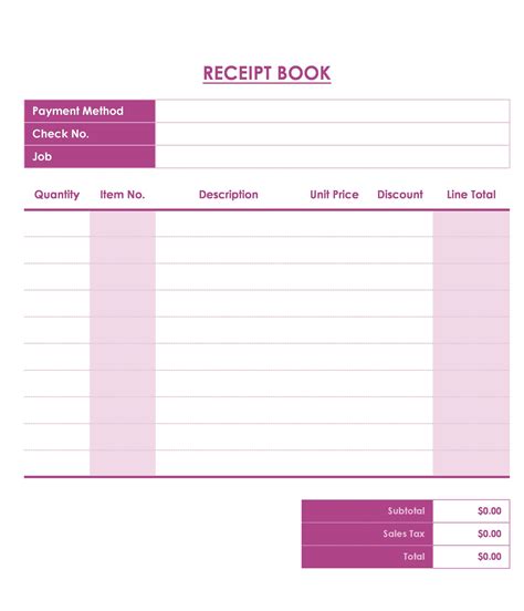 Receipt Book Template Word