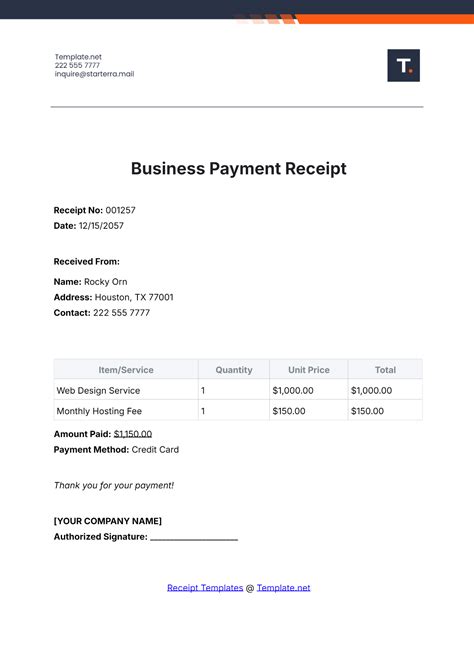 Receipt Of Payment Template