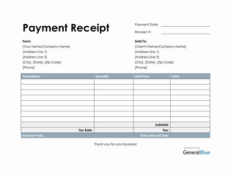 Receipt Of Payment Word Template