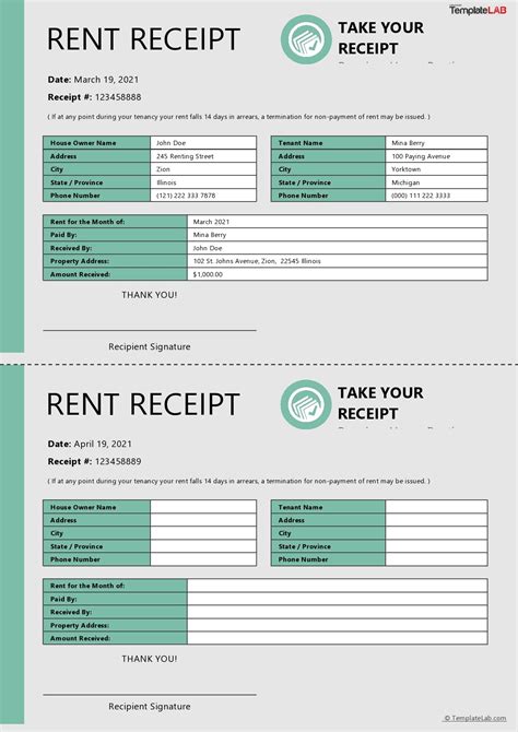 Receipt Rent Template