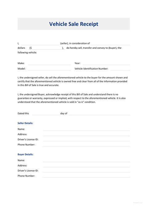 Receipt Template For Vehicle Sale