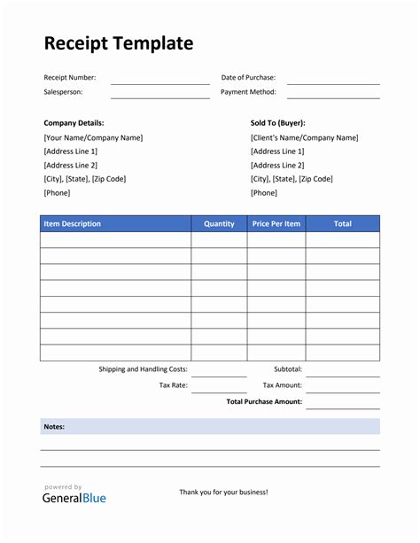 Receipt Word Template