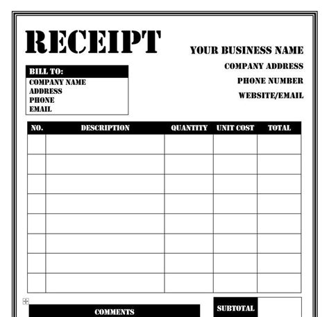 Reciept Template Free