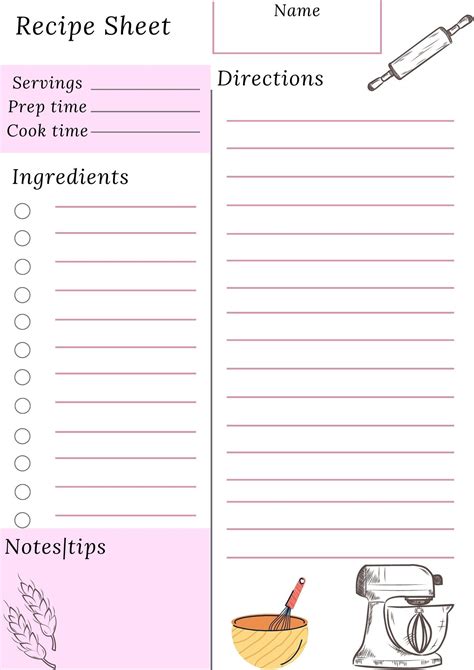 Recipe Template Free Printable