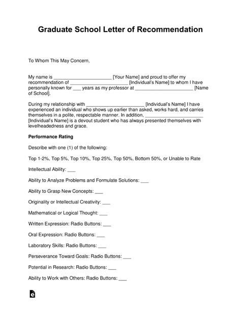 Recommendation Letter Template For Graduate School
