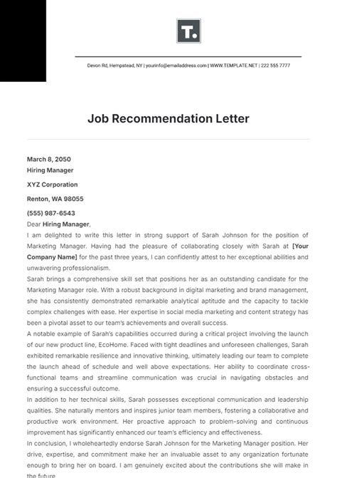 Recommendation Letter Template For Job