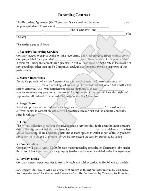 Recording Agreement Template