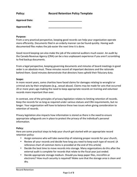 Records Retention Policy Template