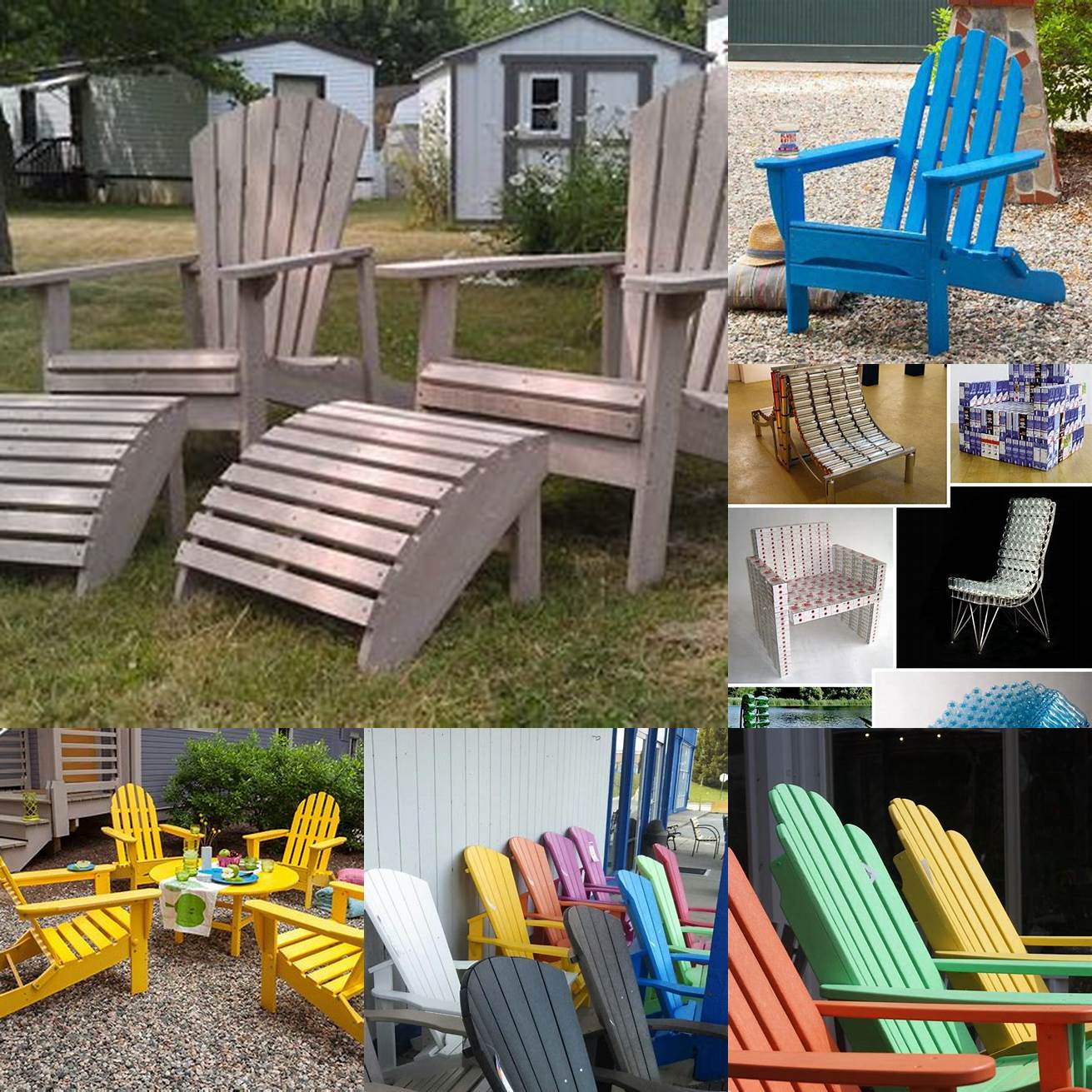 Recycled Materials - Adirondack chairs made from recycled materials such as milk jugs or plastic bottles are an eco-friendly choice Theyre often just as durable and low-maintenance as plastic chairs but with the added benefit of being environmentally conscious