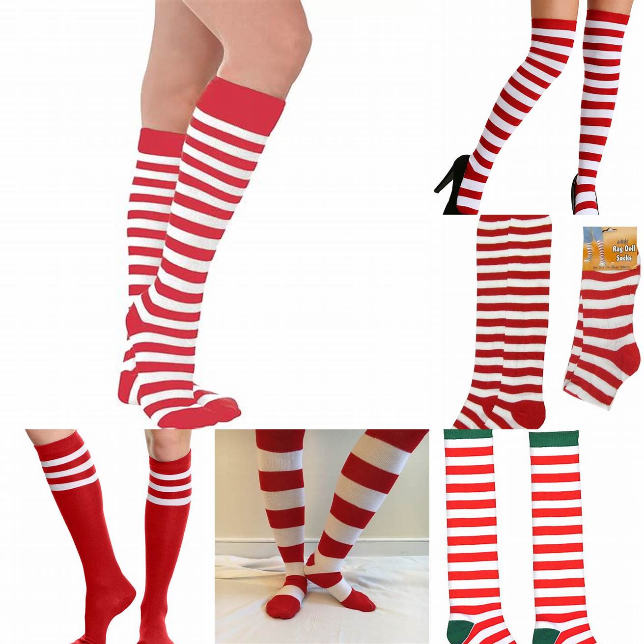 Red and white striped socks and gloves