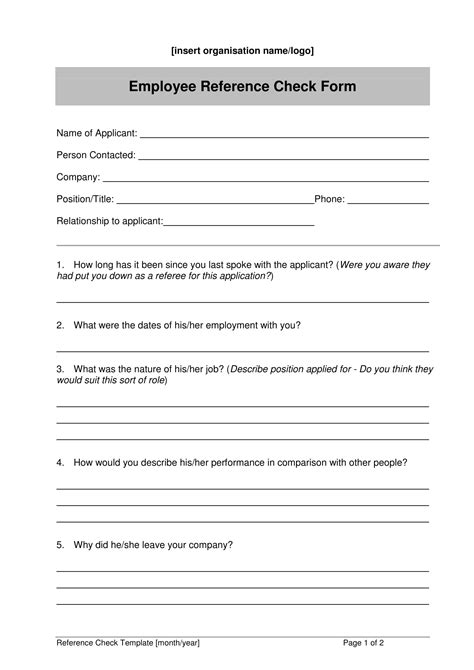 Reference Check Form Template