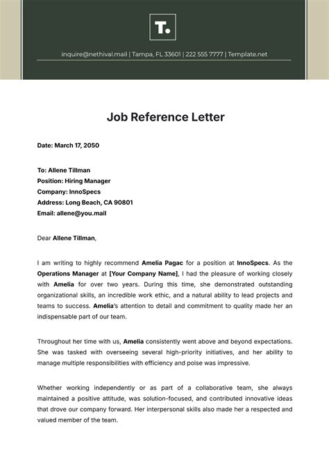 Reference Letter For Job Template