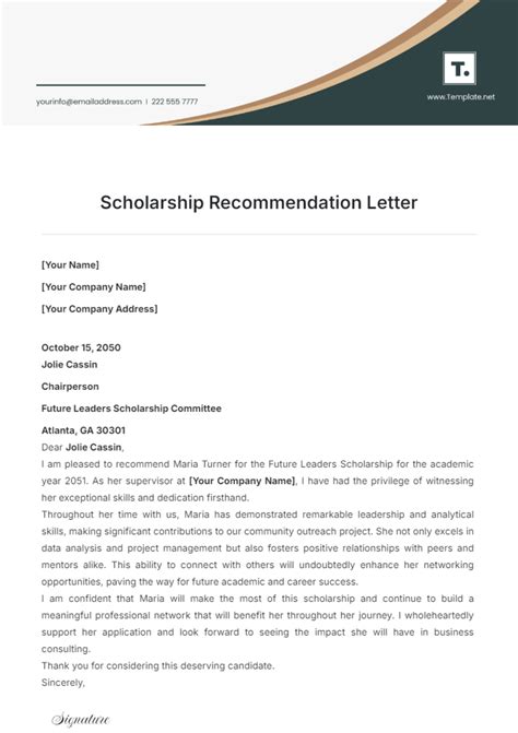 Reference Letter Template Scholarship