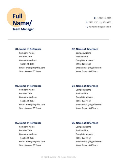 References Template Word