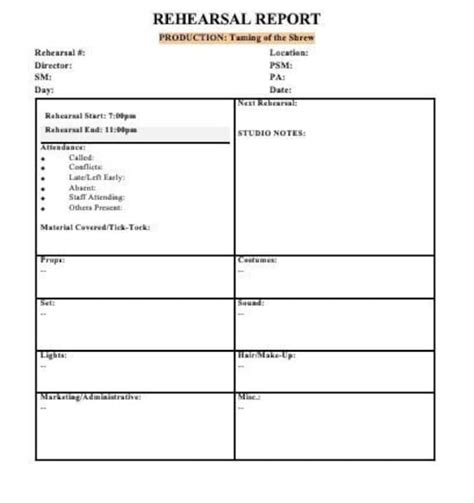 Rehearsal Report Template