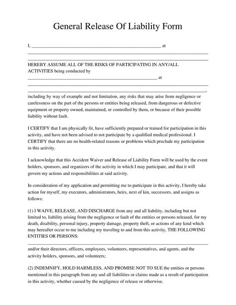 Release Of Liability Template Word