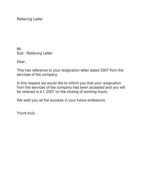 Relieving Letter Template