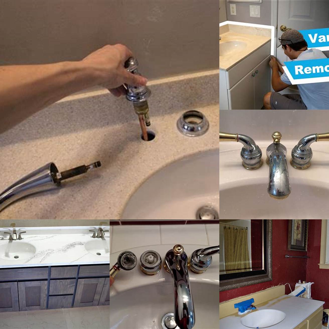 Remove your old vanity including the countertop sink faucet and handles
