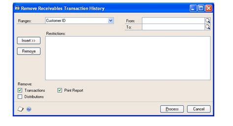 Remove Receivables Transaction History Window