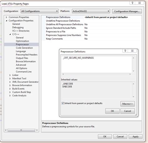 Remove secure warnings CRTSECURENOWARNINGS from projects by default in Visual Studio