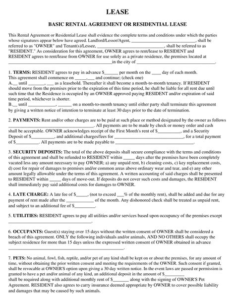 Rental Lease Printable