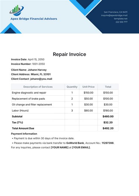 Repair Invoice Template