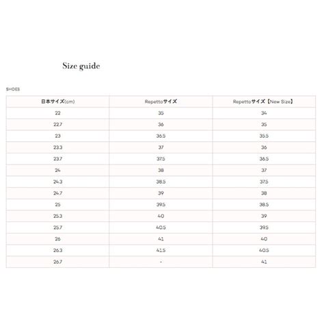 Repetto Size Chart