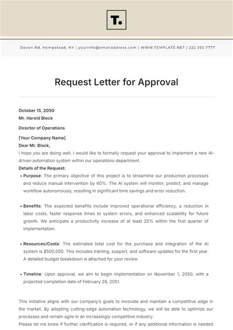 Request Approval Letter Template