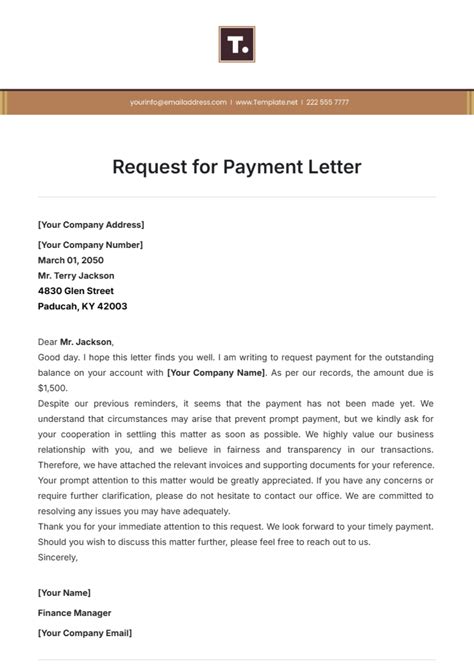 Request For Payment Email Template