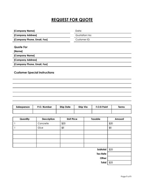 Request For Quote Template Word